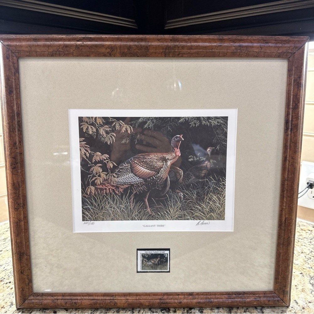 Gallant Tribe" by artist Al Agnew, accompanied by a 1993 Wild Turkey Stamp